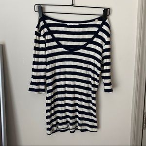 Doen Navy & White Three Quarter Sleeve Tee